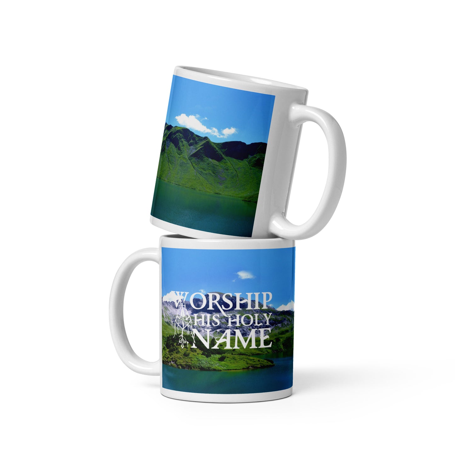 Worship His Holy Name- White glossy mug