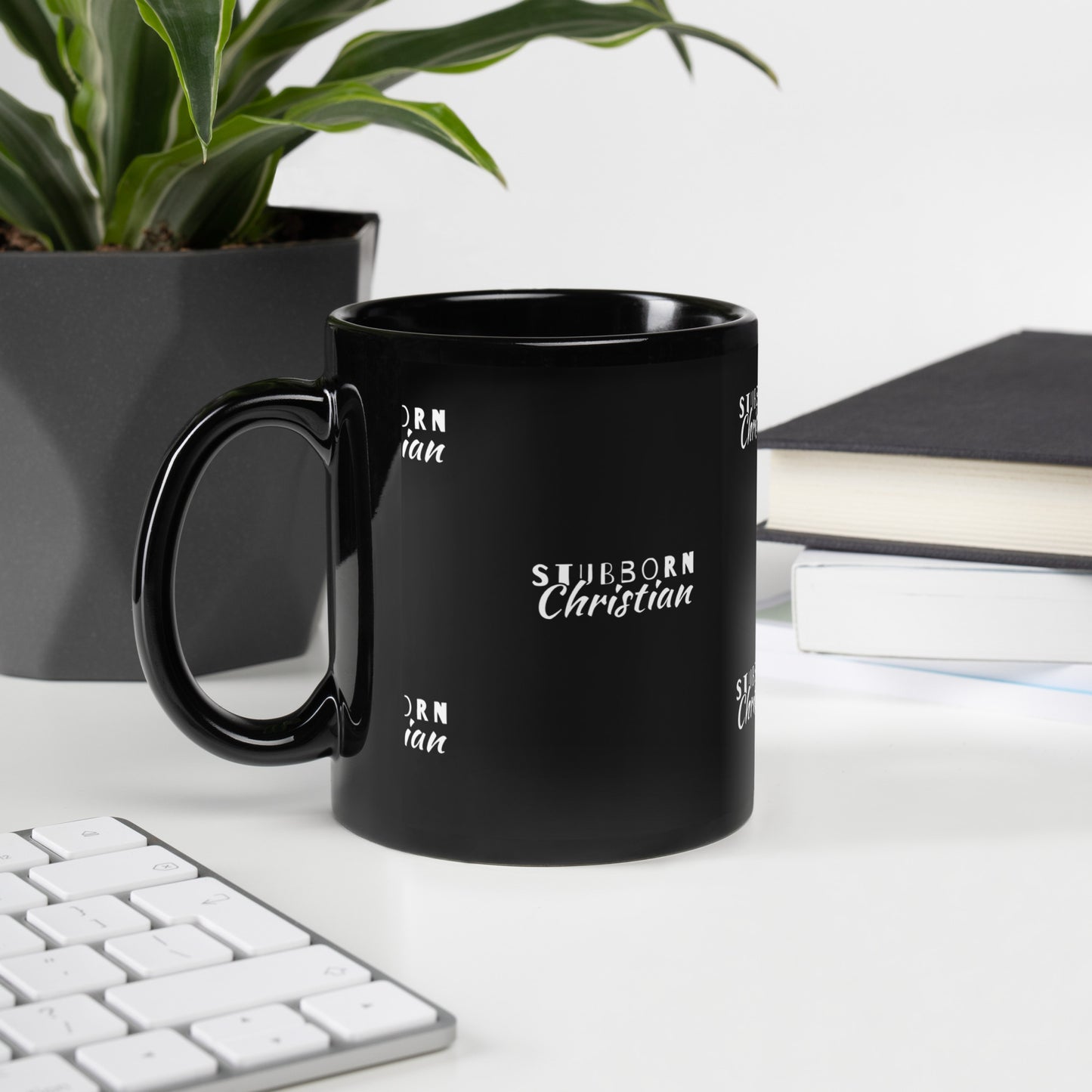 Stubborn Christian Pattern-Black Glossy Mug