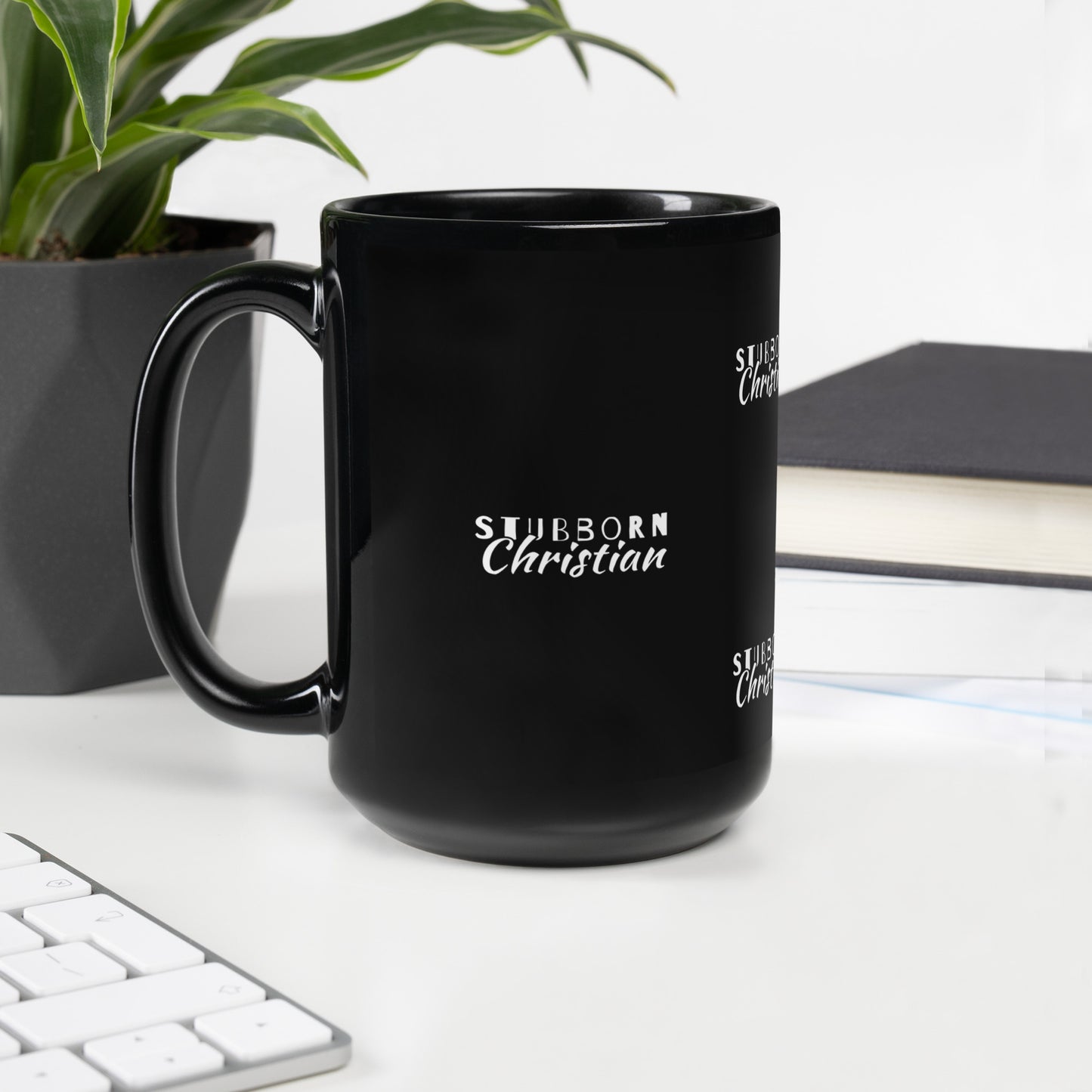 Stubborn Christian Pattern-Black Glossy Mug